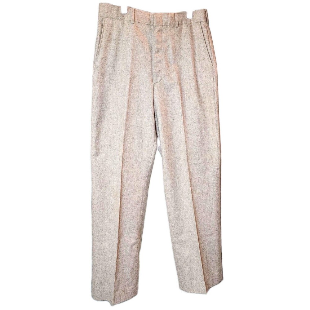 Farah Beige Pleated Dress Pants 42W Wool Blend Twill Classic Fit Straight Office